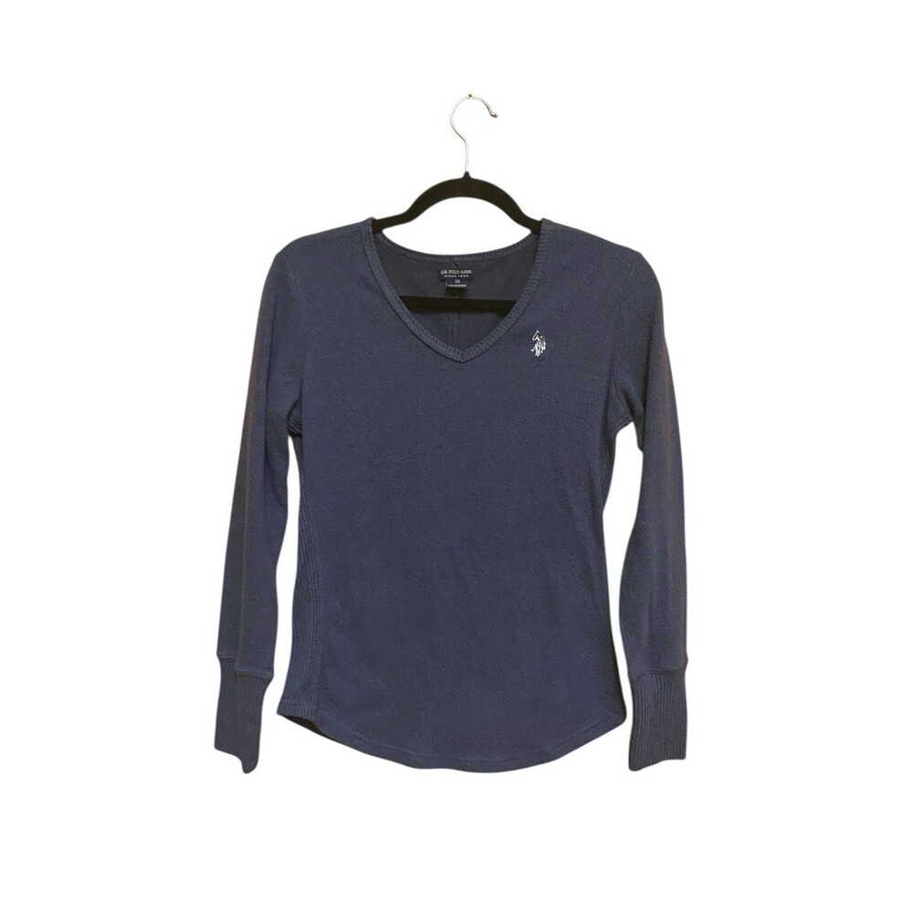 US Polo Assn Women’s XS Shirt Blue Long Sleeve V Neck Basic Cotton